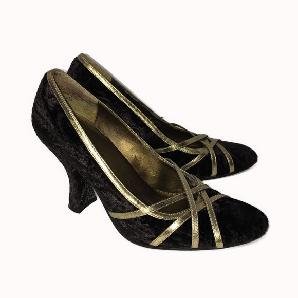 Nine West Crushed Velvet Heels with Gold Trim Size - Picture 3 of 11